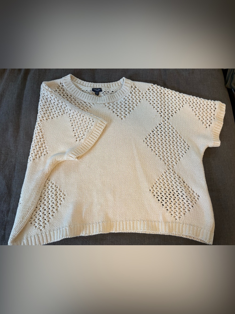 Splendid Boxy, Cream Open-Weave Crewneck Sweater